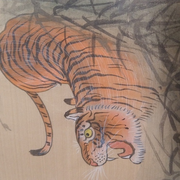 Vintage 1970s Japanese hand-painted on silk tiger signed 12 x 15" - Picture 8 of 8